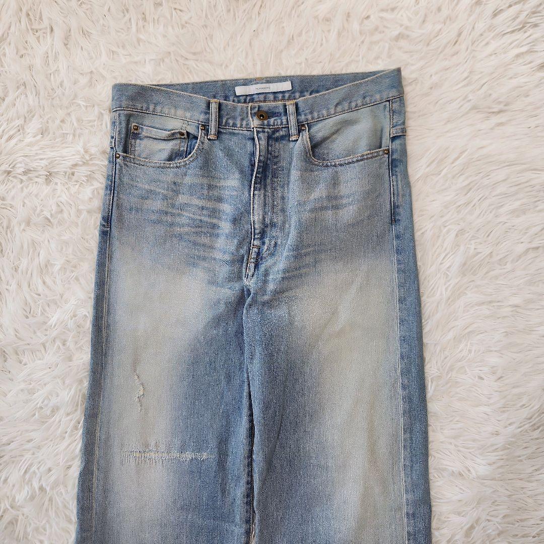 フレームワーク デニムストレートパンツ ブルー 38 L相当 ダメージ加工M FRAMeWORK DECORATOM_COM_BR