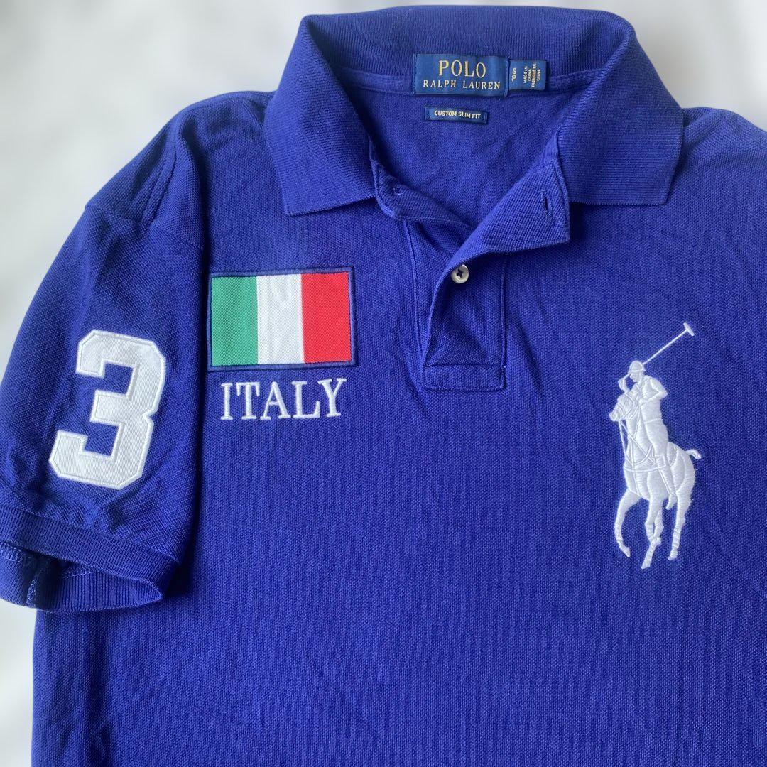 ラルフローレン ポロシャツ ビックポニー イタリア国旗 ITALY ブルー M ラルフローレン ポロシャツ ビックポニー イタリア国旗 ITALY
