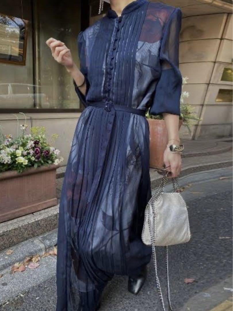 AMERI　 ELLA VEIL DRESS ネイビー