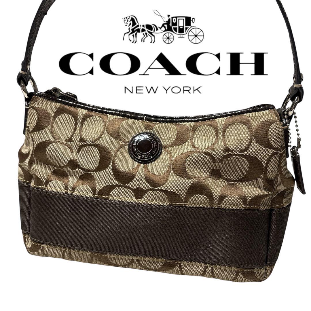 ［良品］COACH コーチ　ワンショルダー　バッグ シグネチャー　ブラウン