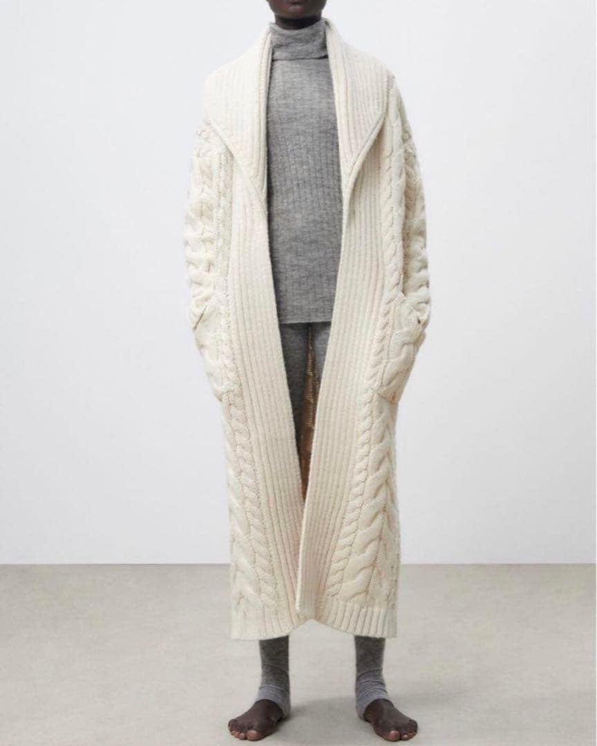 週末 げ中 ZARA ケーブルニット ロングコート LサイズL ZARA