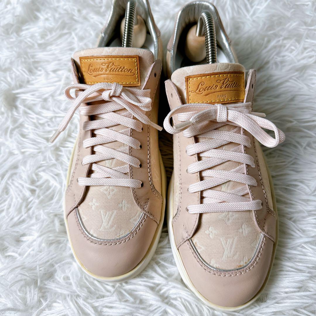 美品✨VUITTON モノグラム ミニラン スニーカー ピンク キャンバス 23