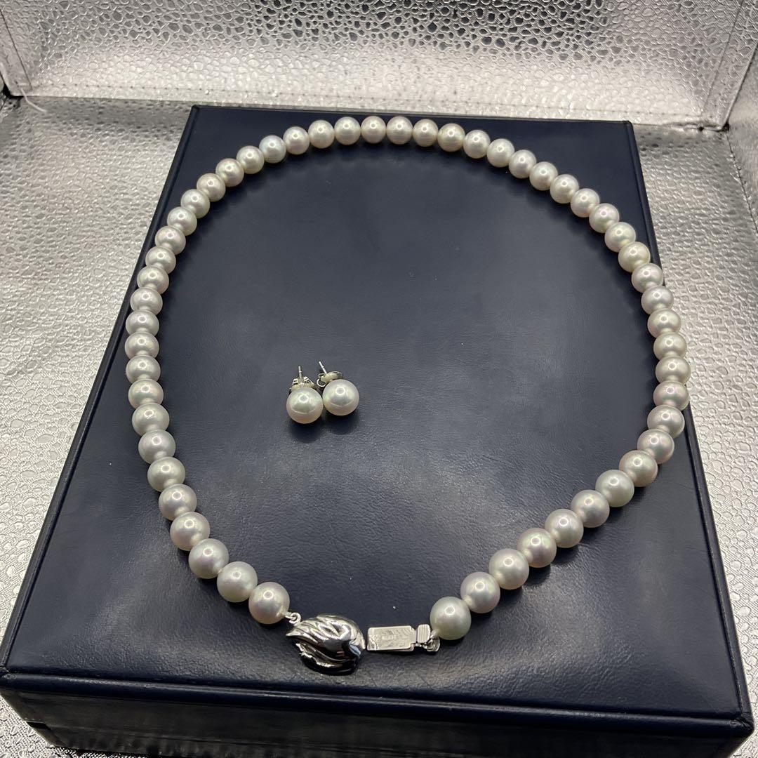 TASAKI 8.5mm アコヤ真珠 スワン留め具 K14WG ピアス 鑑別書
