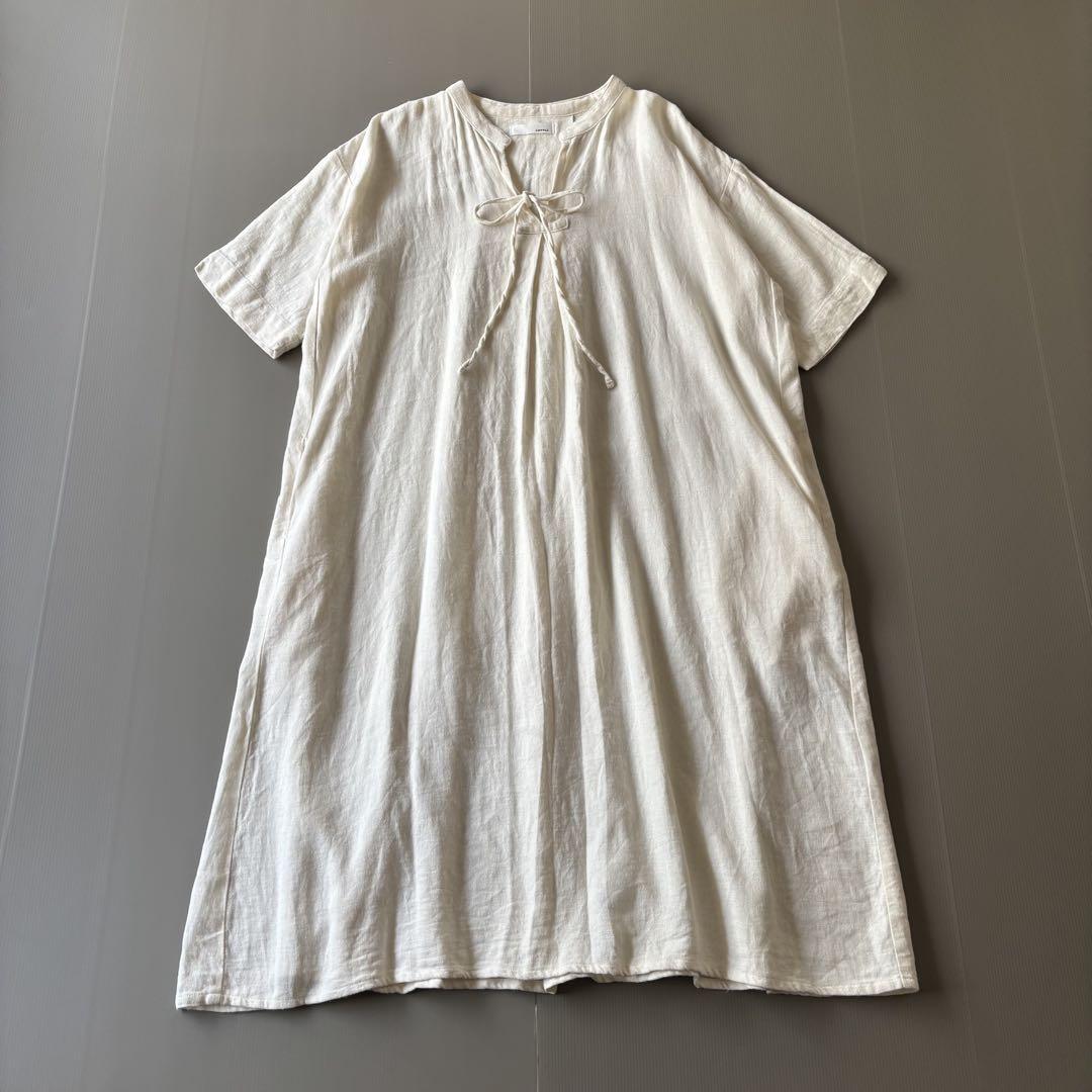【美品】corail リネンコットン　スキッパータックワンピース　ゆったり