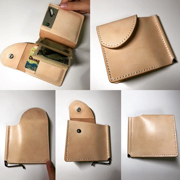 本革　マネークリップ 革財布　ヌメ革　生成り