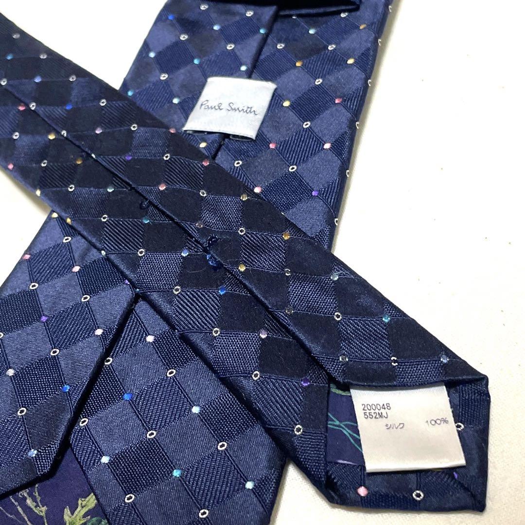 【美品】Paul Smith シルク100% ネイビードット柄ビジネス光沢日本製