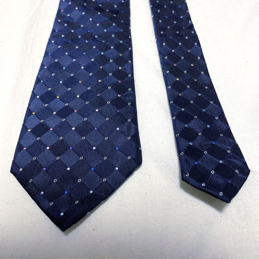 【美品】Paul Smith シルク100% ネイビードット柄ビジネス光沢日本製