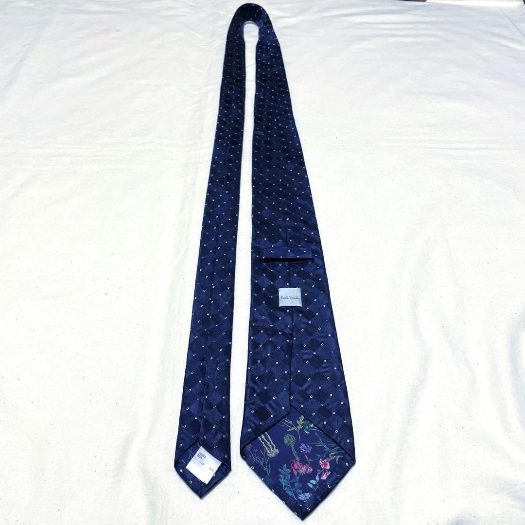 【美品】Paul Smith シルク100% ネイビードット柄ビジネス光沢日本製