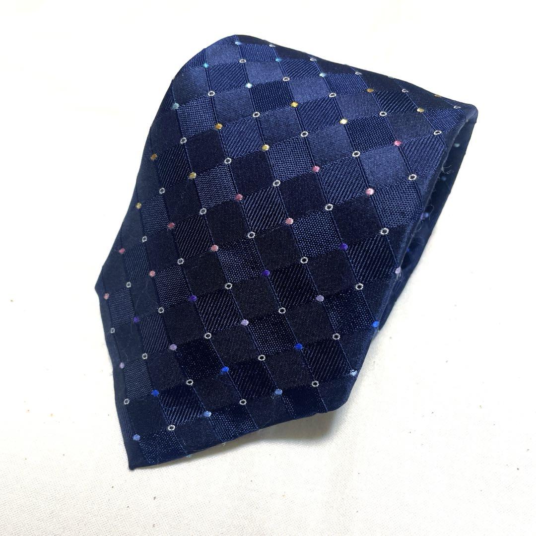 【美品】Paul Smith シルク100% ネイビードット柄ビジネス光沢日本製