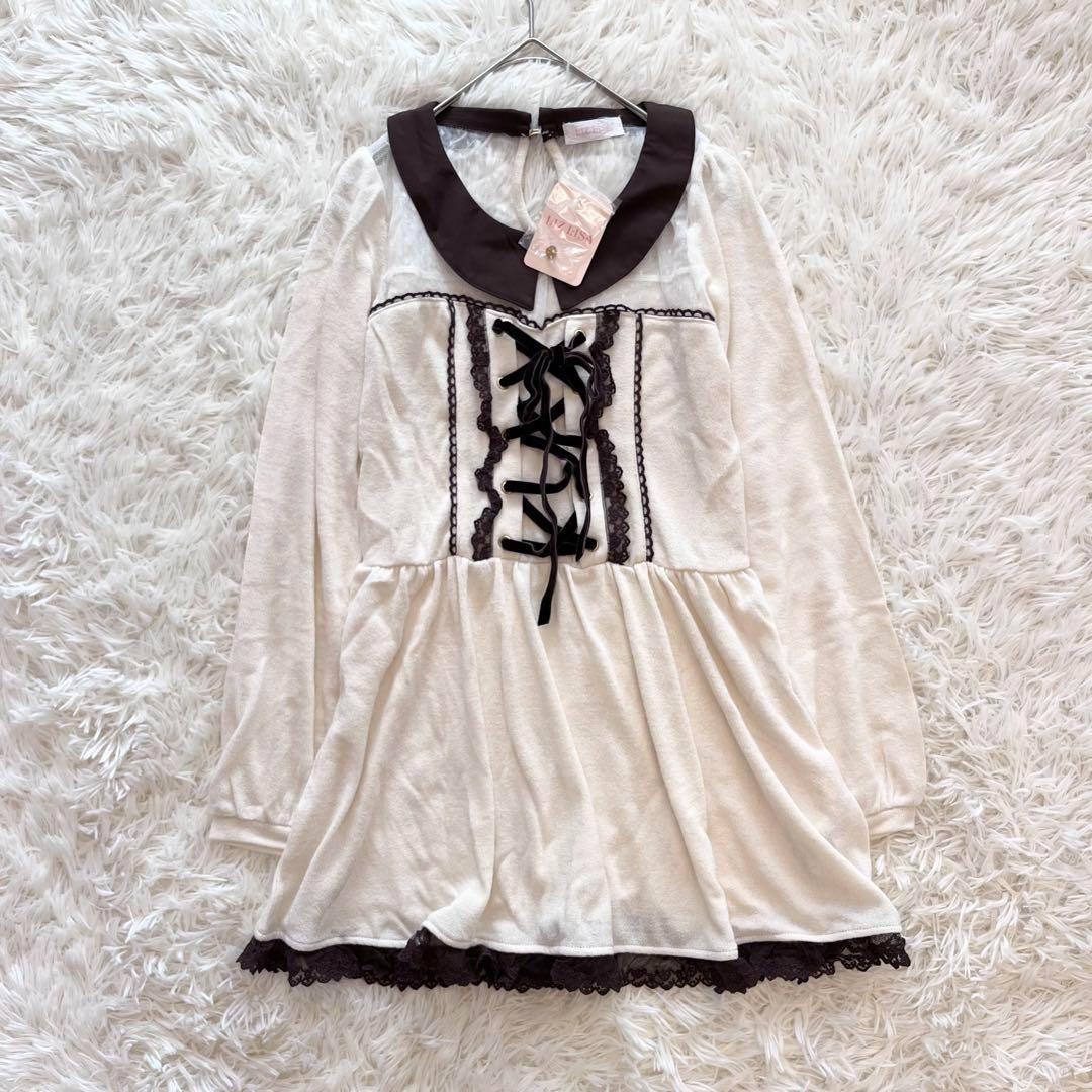 新品タグ付き✨リズリサ　ワンピース　シースルー　レースアップ　リボン　フリル