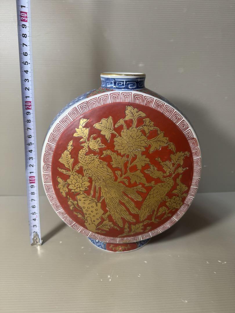 2553  金襴手　赤絵花鳥文　花瓶