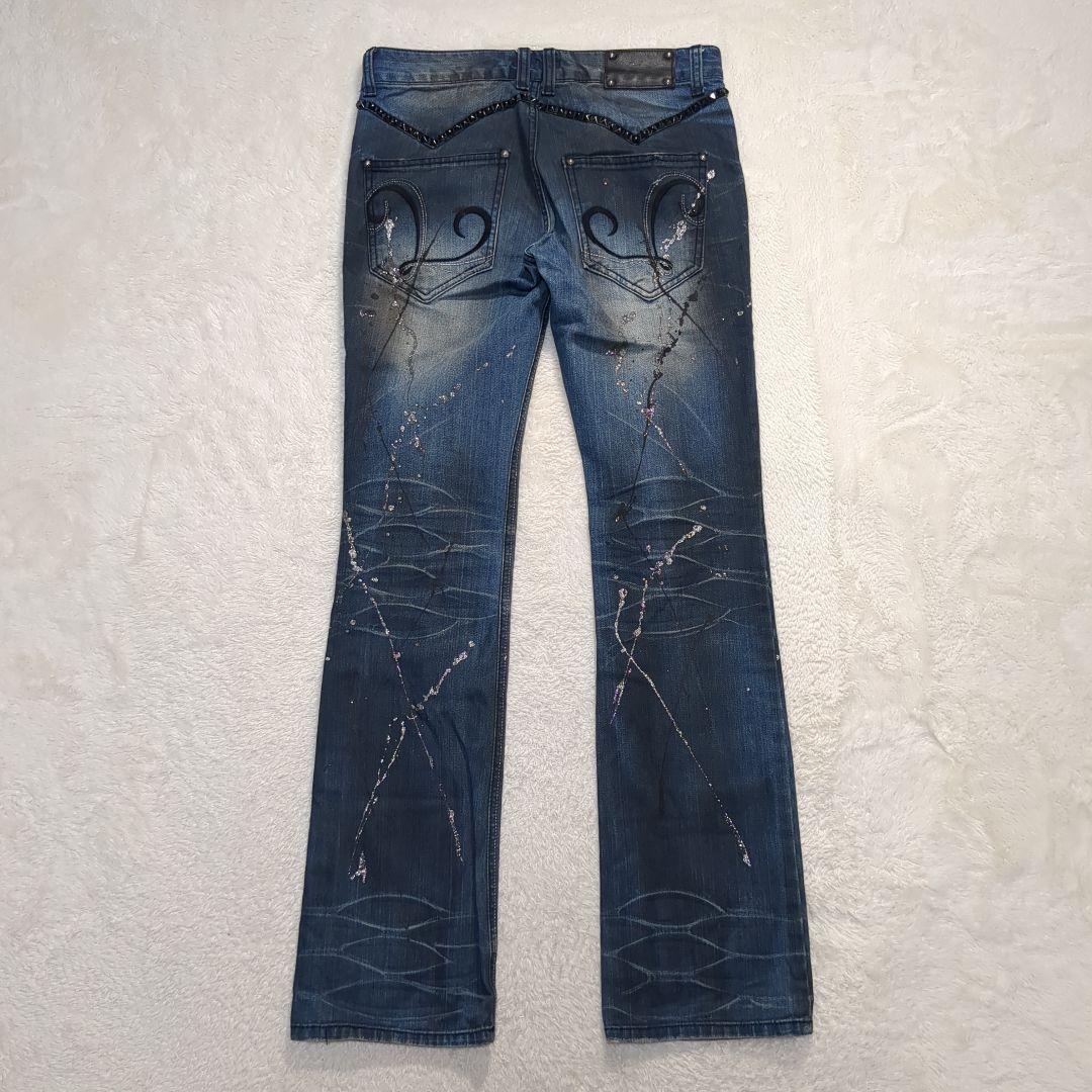 ✨Y2K！LAGUST デニム スタッズ ラメペイント ダメージ加工 パンク