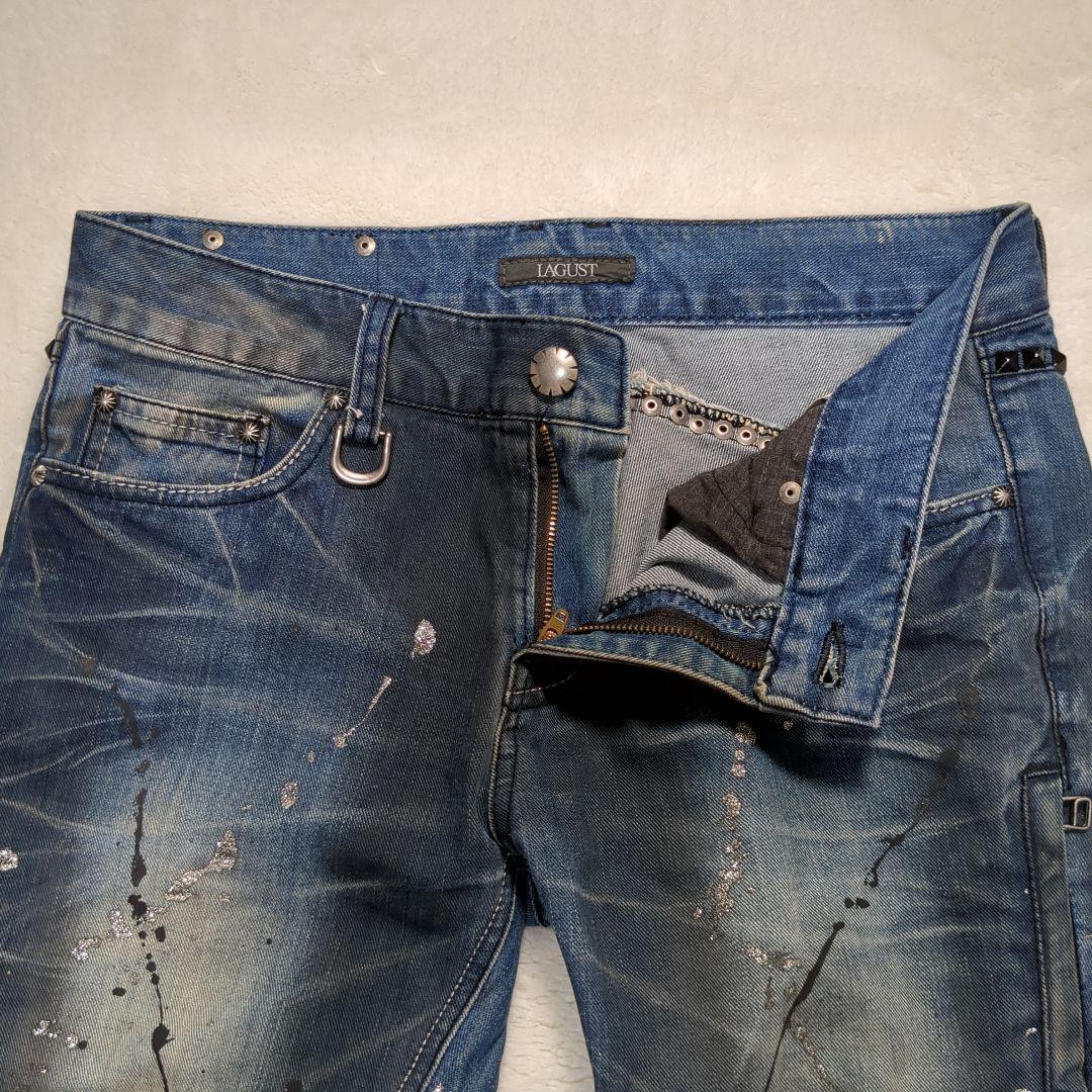 ✨Y2K！LAGUST デニム スタッズ ラメペイント ダメージ加工 パンク