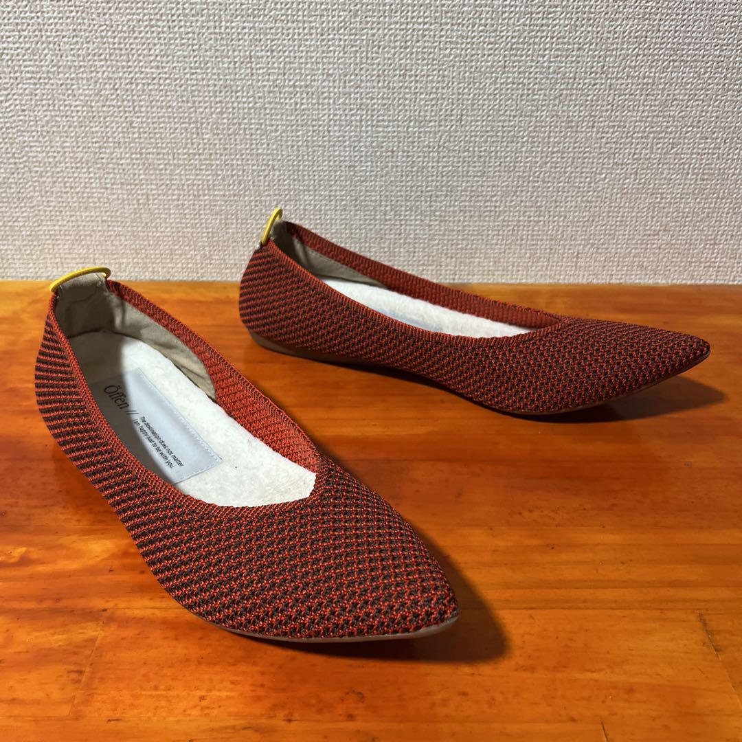 オッフェン offen ニット フラットシューズ 赤 レッド 26cm 42