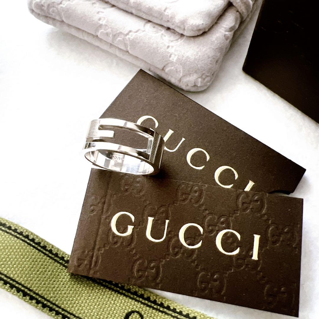 美品✨GUCCIグッチリング指輪17号インターロッキングロゴオープンシルバーgg