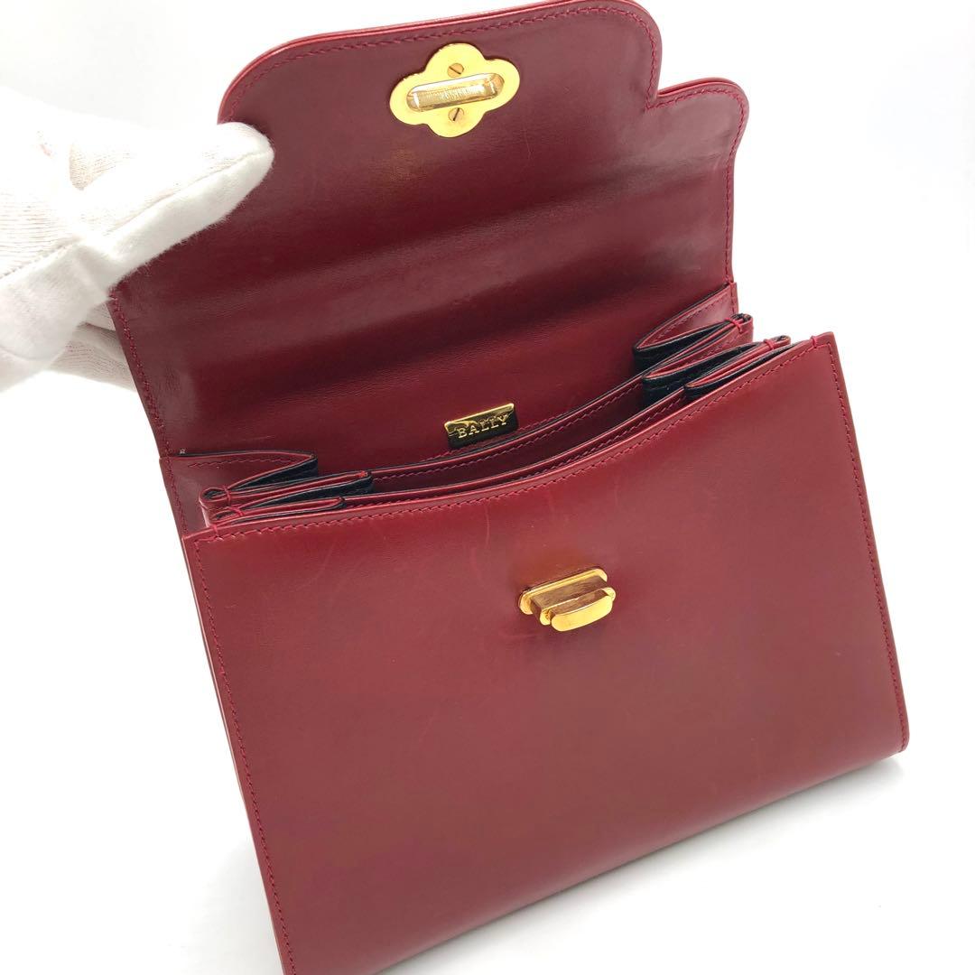 極美品 バリー 2way ショルダーバッグ ターンロック G金具 レザー レッド