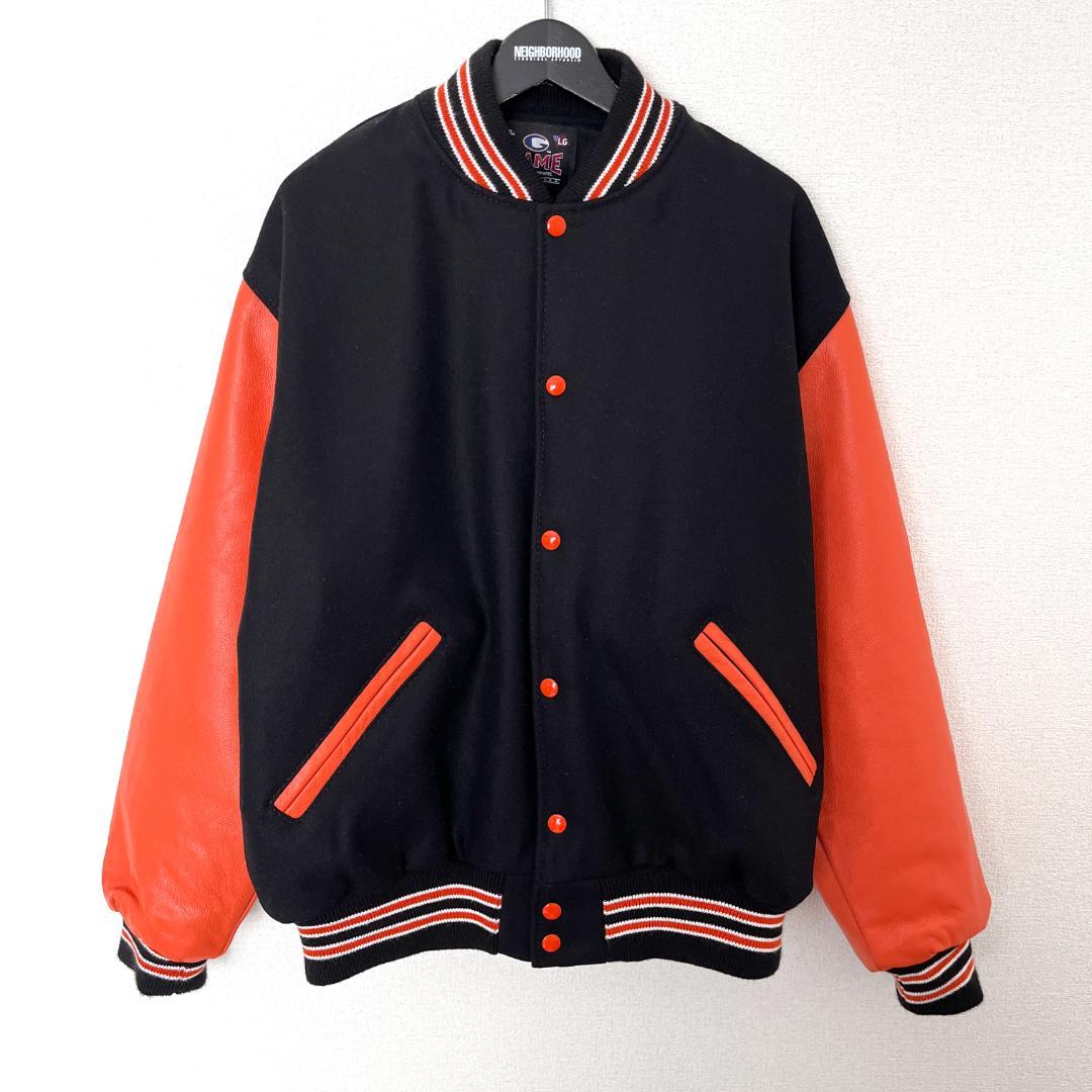 特売 スタジャン SPORTSWEAR GAME L レザーΩ ブラック オレンジ ジャケット・アウター