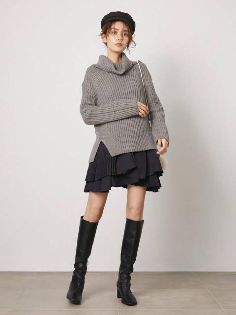SNIDEL ONLINE限定フリルコンビニットワンピース グレー