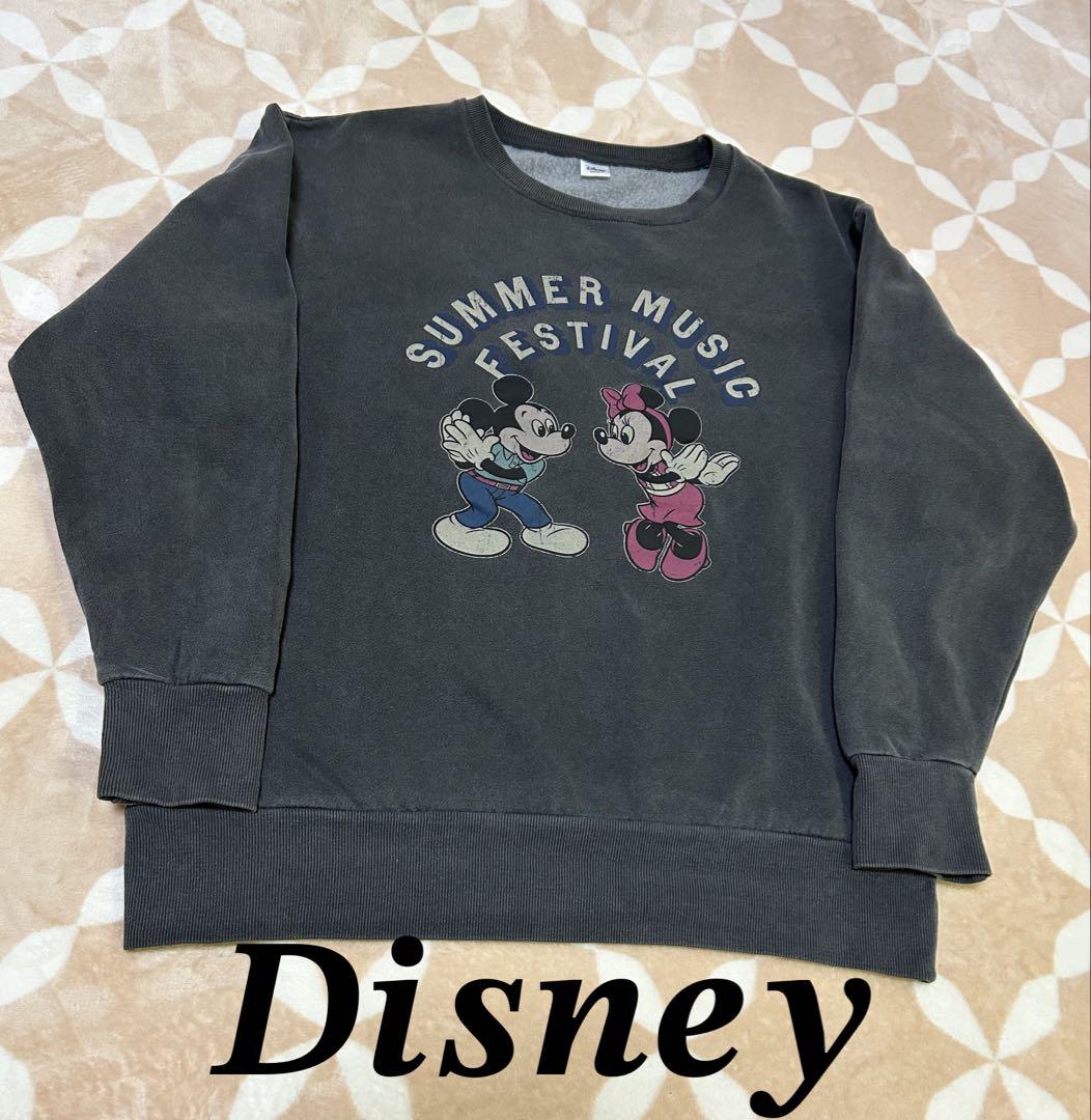 ディズニー ミッキー ミニー ダークグレー トレーナー ヴィンテージ M