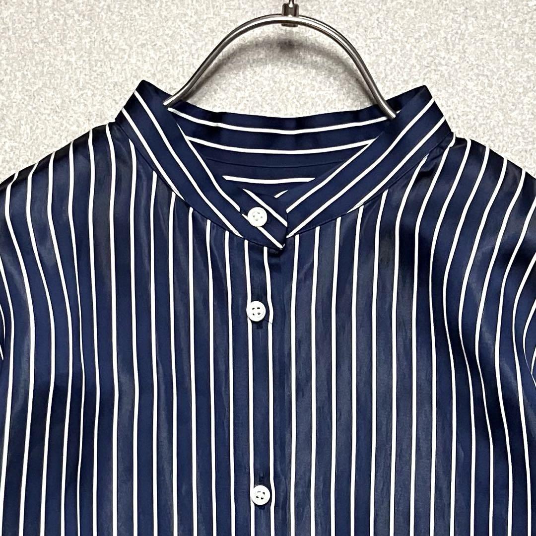 美品 23SS セオリーリュクス ストライプ シャツワンピース バンドカラー 美品 23SS セオリーリュクス ストライプ シャツワンピース