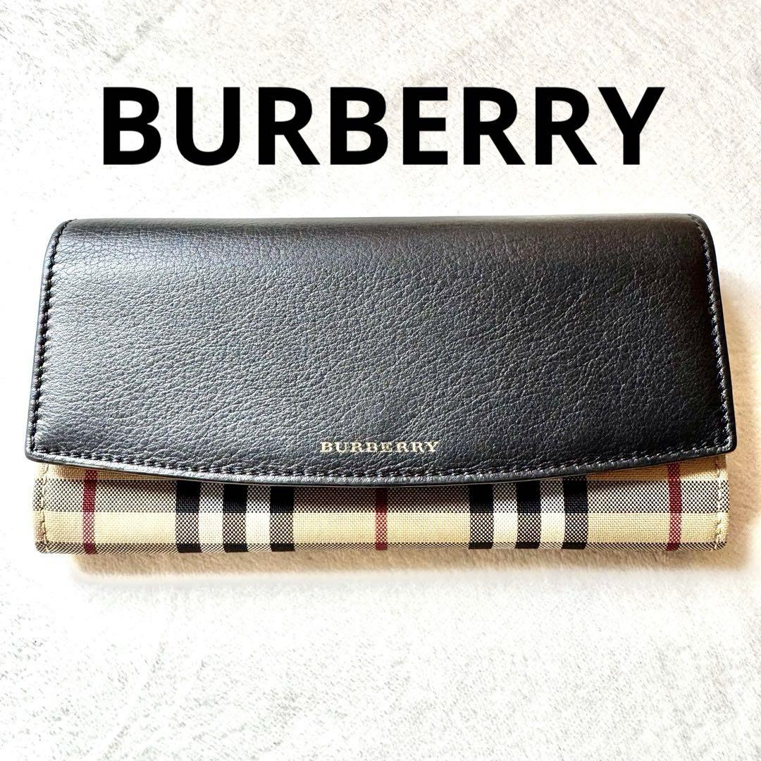 美品！BURBERRY 長財布 ノバチェック 馬上の騎士ブラックレザー フラップ