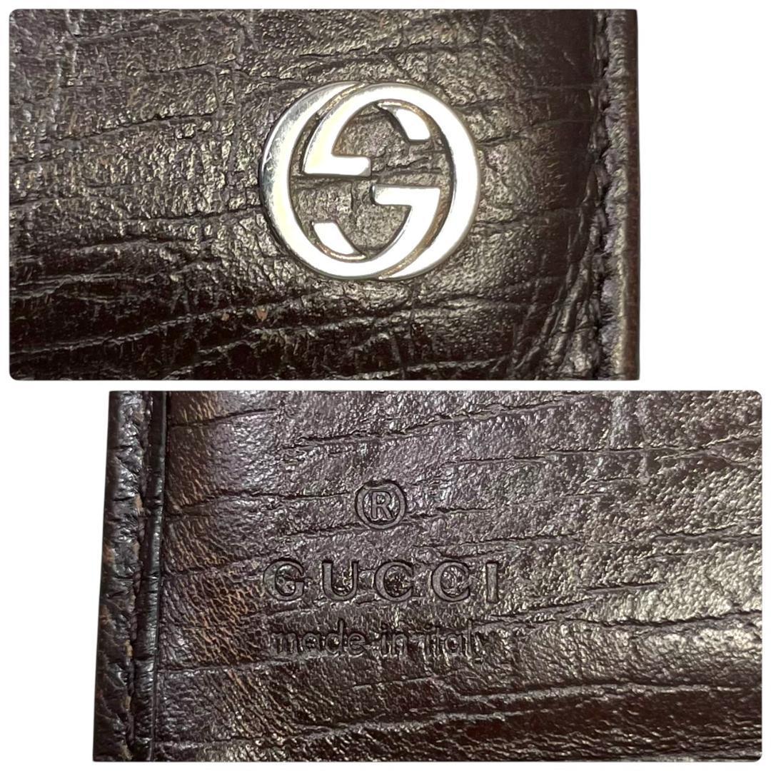 GUCCI グッチ 二つ折り財布 ダークブラウン シルバー ロゴ レザー