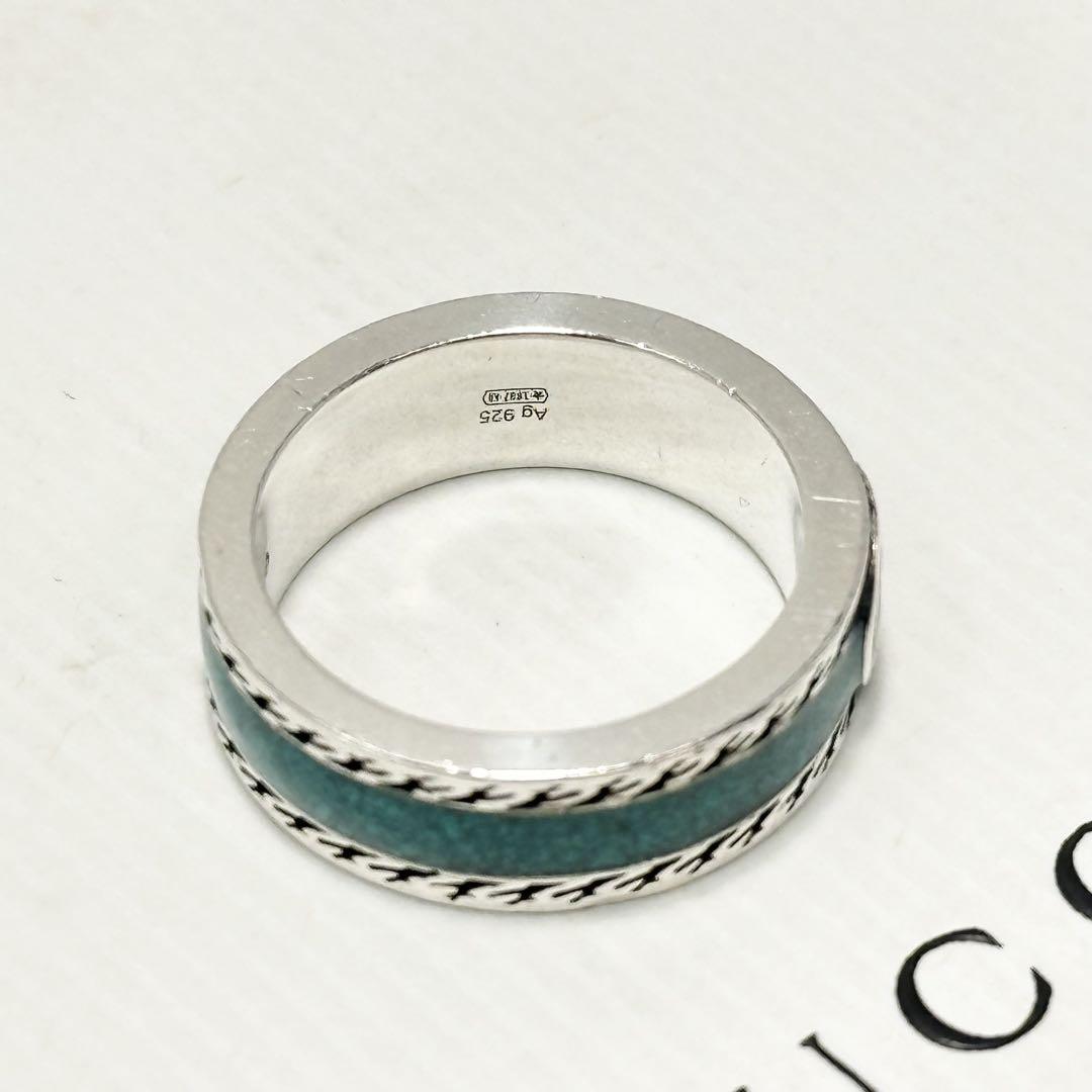 GUCCI インターロッキング　トリム　リング　グリーン　エナメル　11号