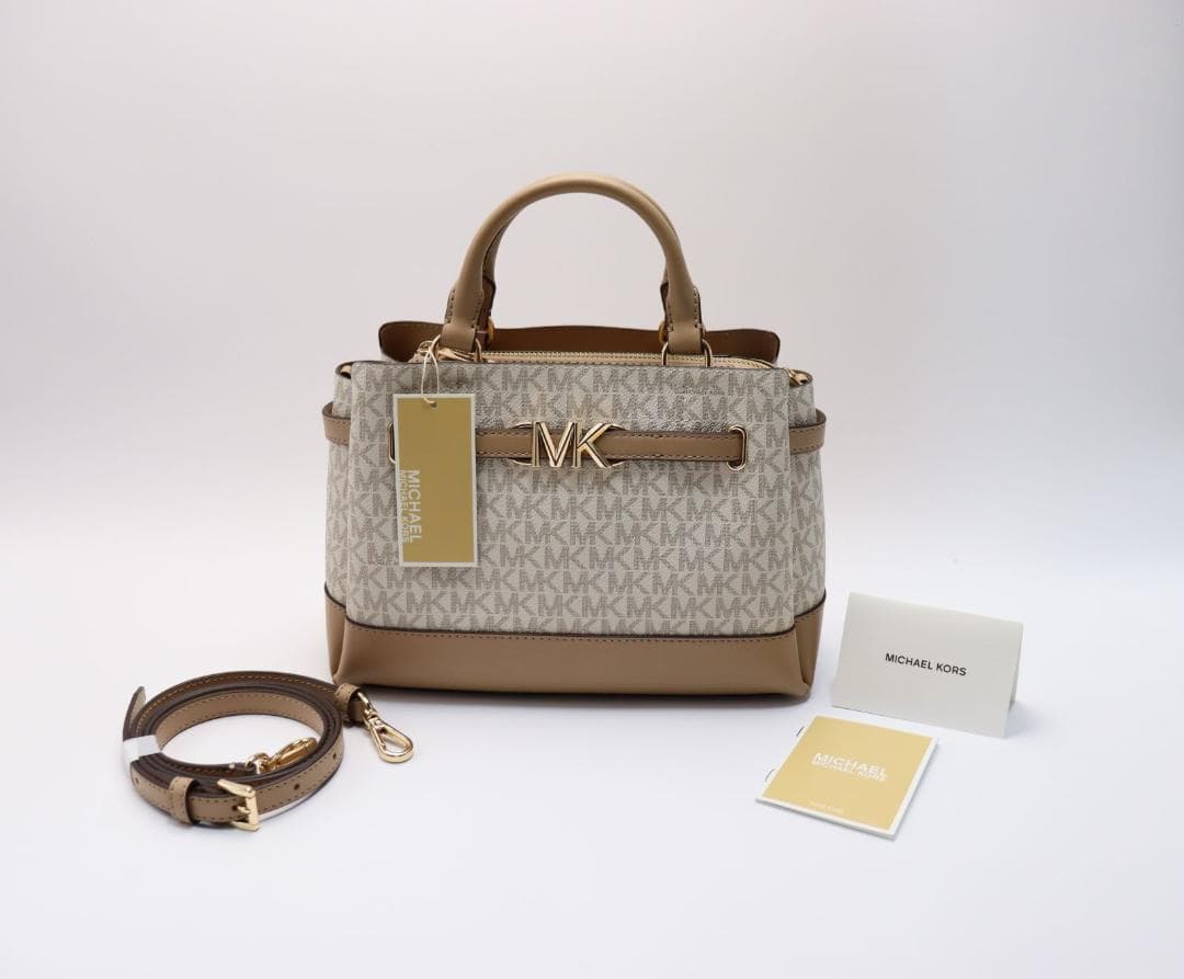 新品 マイケルコース REED ベルテッドバッグ - MKシグネチャー キャメル 新品 マイケルコース REED ベルテッドバッグ - MKシグネチャー キャメル