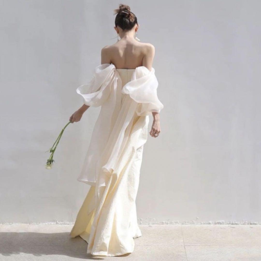 オフショルダーチュール マーメイドドレス前撮り結婚式 M フォト婚 オフショルダーチュール マーメイドドレス前撮り結婚式 M フォト