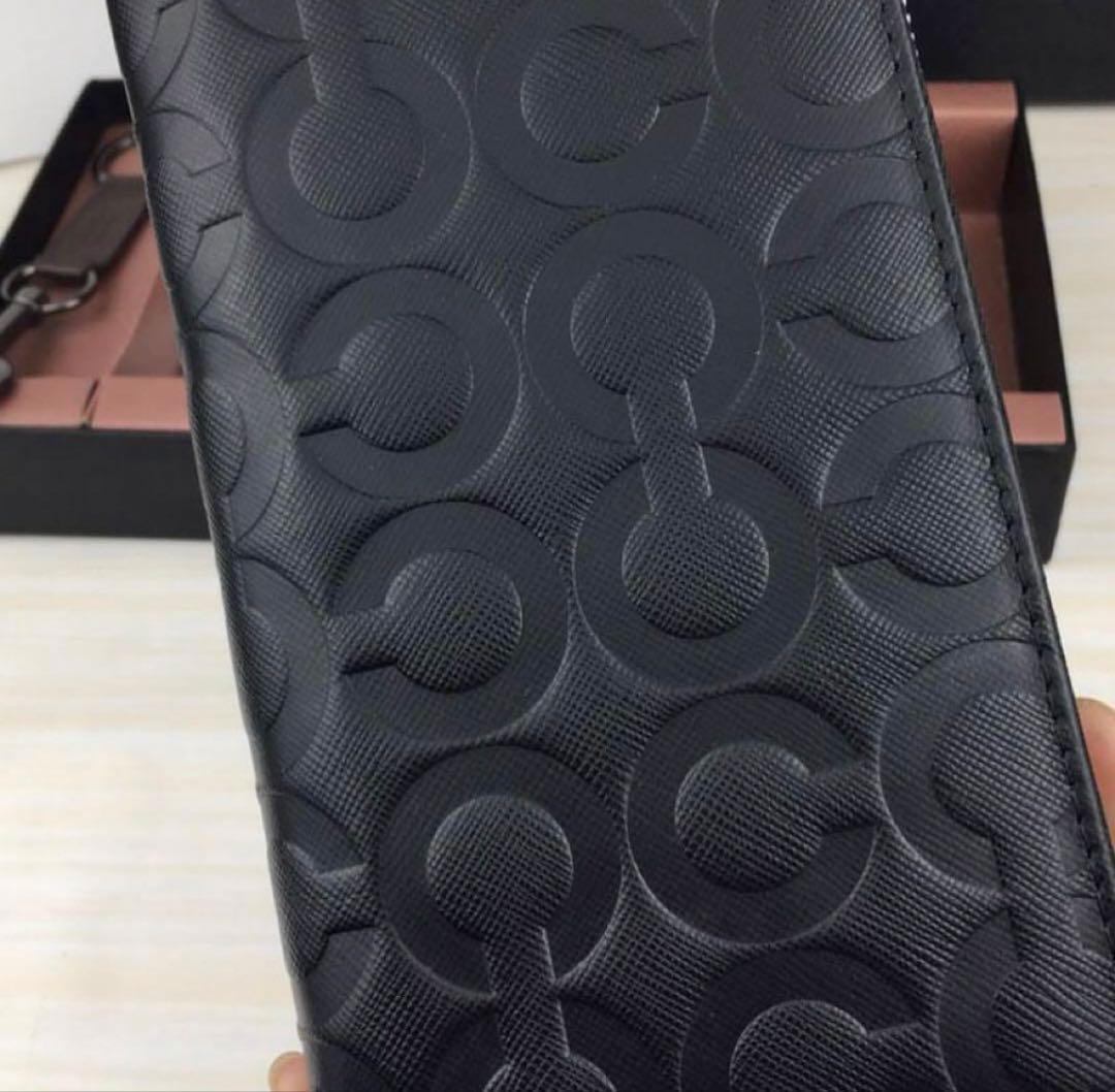 【残りわずか】COACH コーチ 財布 ブラック エンボス加工 オプアート