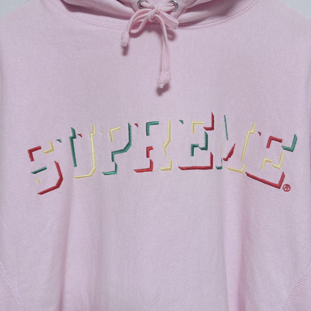 SUPREME 刺繍ロゴ パーカー サイズS ピンク