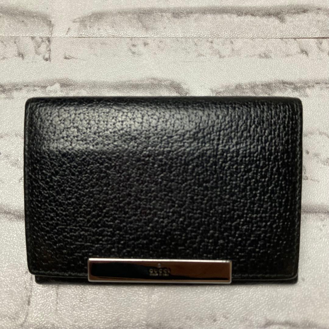 GUCCI　グッチ☆カードケース　ブラック　レザー　名刺入れ　ロゴプレート