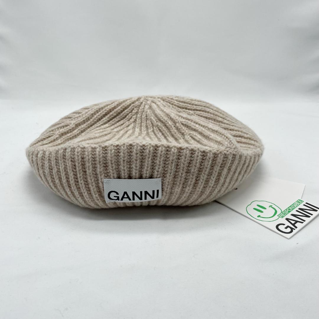 GANNI ロゴ リブ ベレー帽