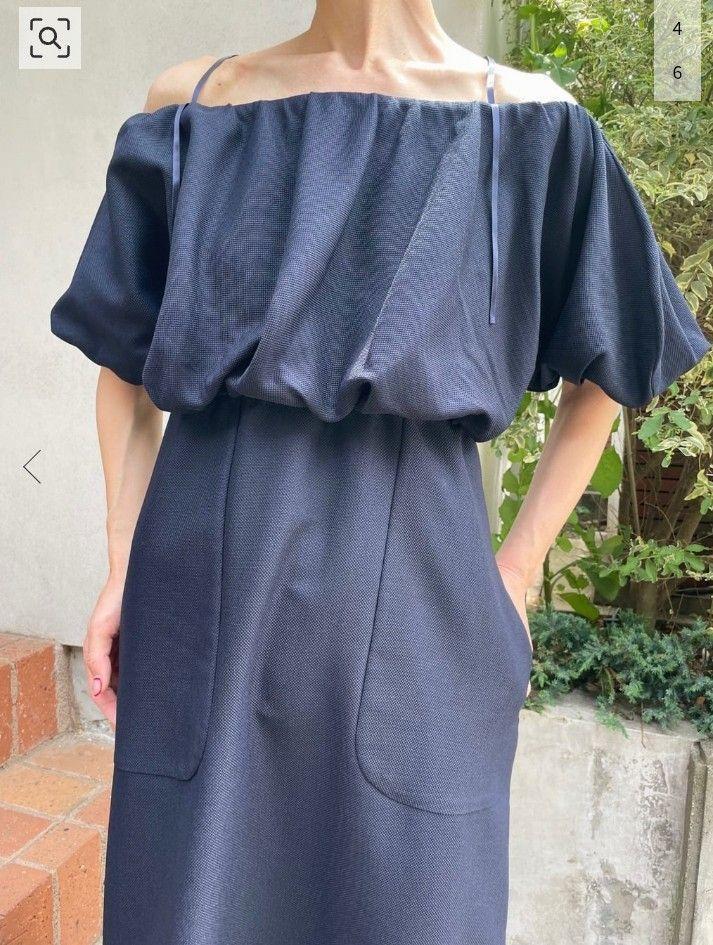 美品 ヴェルメイユパーイエナ 定価3万6千 ボリューム袖ワンピース ロング 紺 美品 ヴェルメイユパーイエナ 定価3万6千 ボリューム袖