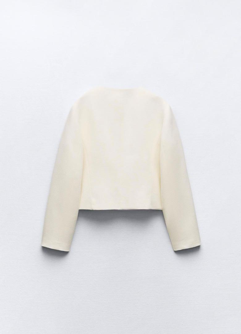 ZARA ラウンドネックピケブレザー ノーカラージャケット