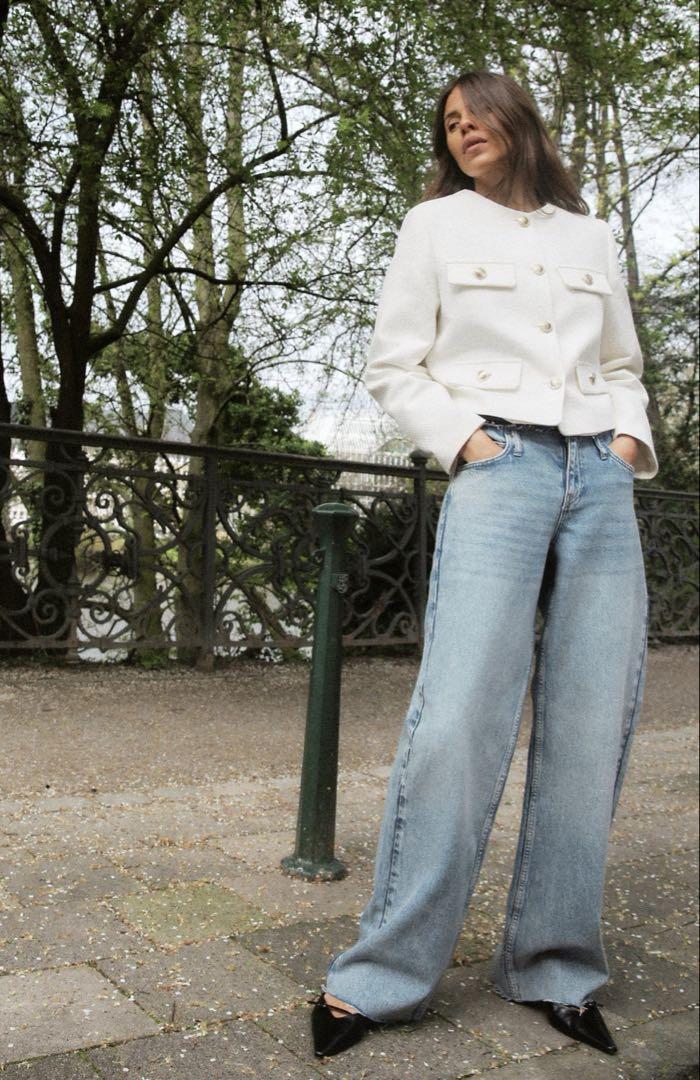 ZARA ラウンドネックピケブレザー ノーカラージャケット