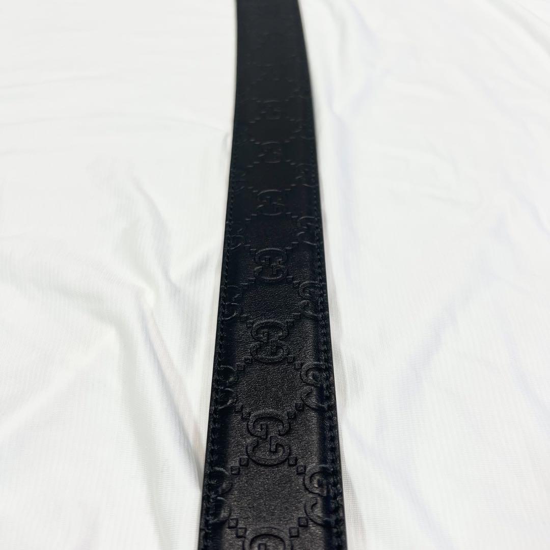 【美品】　グッチ ベルト インターロッキング シマ GG ブラック レザー