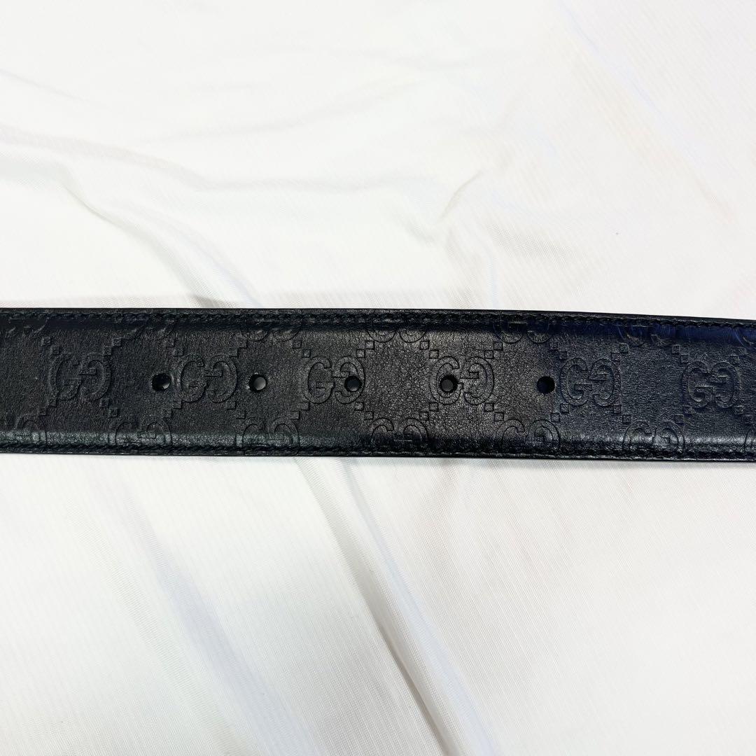 【美品】　グッチ ベルト インターロッキング シマ GG ブラック レザー