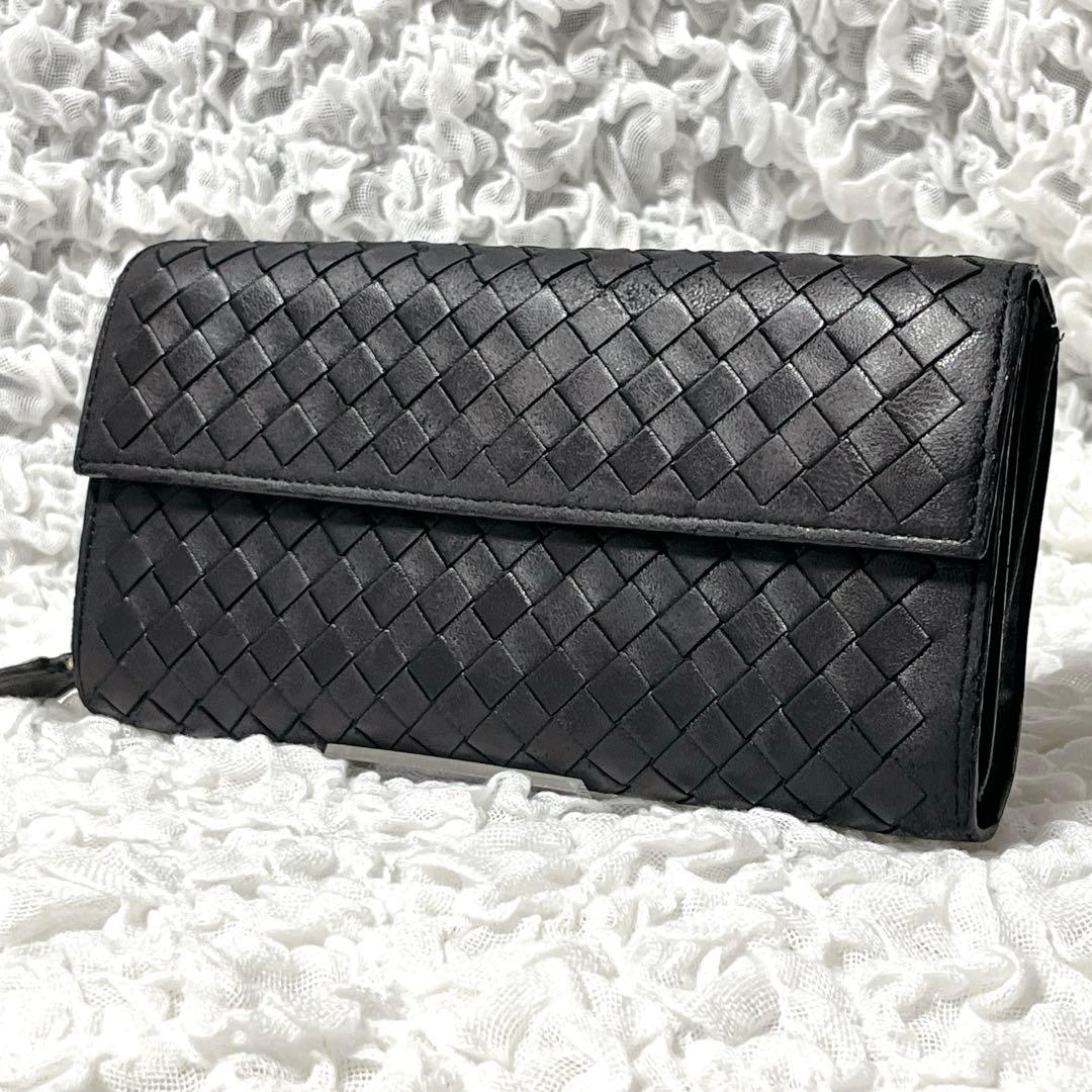 ボッテガヴェネタ 長財布 イントレチャート コンチネンタル 黒 二つ折りBottega Veneta