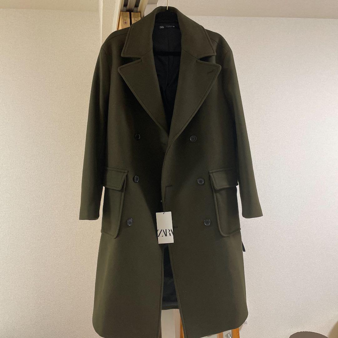 M 返品交換不可 新品 未使用 Zara ダブルブレストコート カーキ チェスターコート メンズm 24 397 Plum Eu