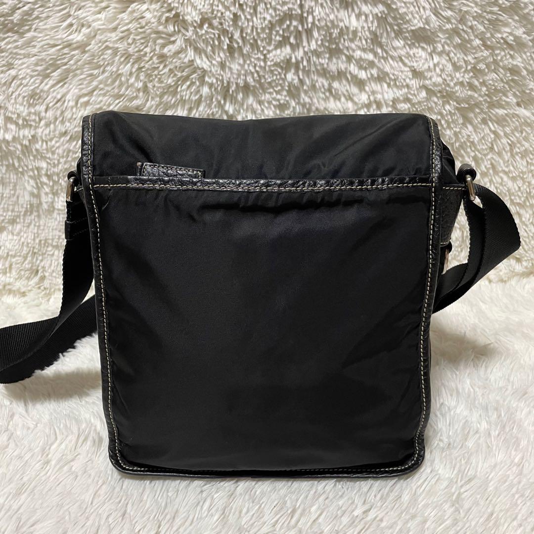 【超極美品】PRADA プラダ　ショルダーバッグ　ナイロン　レザー　ブラック　黒