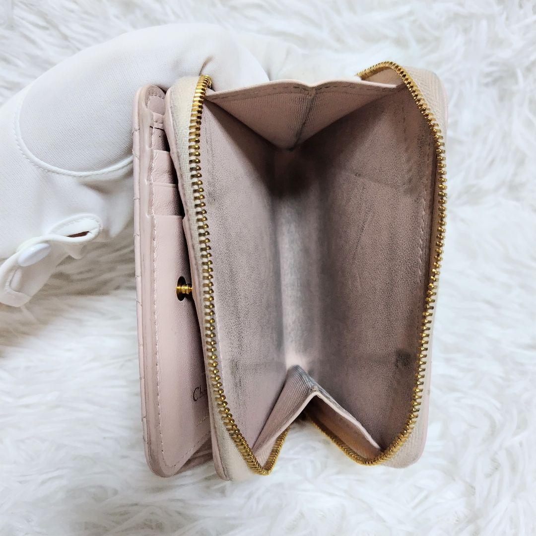 美品✨ディオール◇ミディアムコンパクト二つ折り財布 カロゴールド金具ペールピンク 美品✨ディオール◇ミディアムコンパクト二つ折り財布 カロゴールド金具ペールピンク