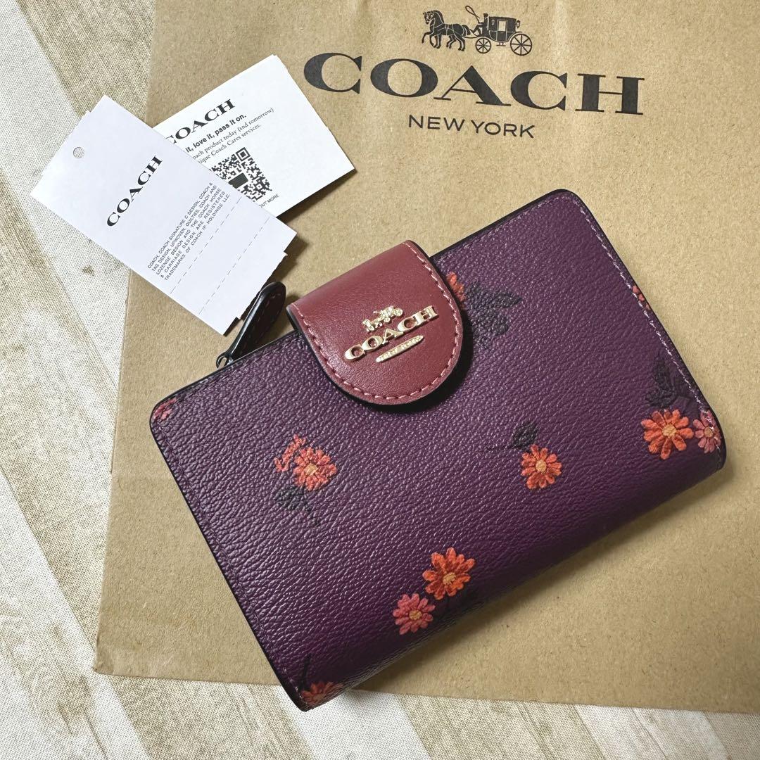 コーチ パープル フラワー ロゴ  フローラル ミディアム財布 財布 新品未使用