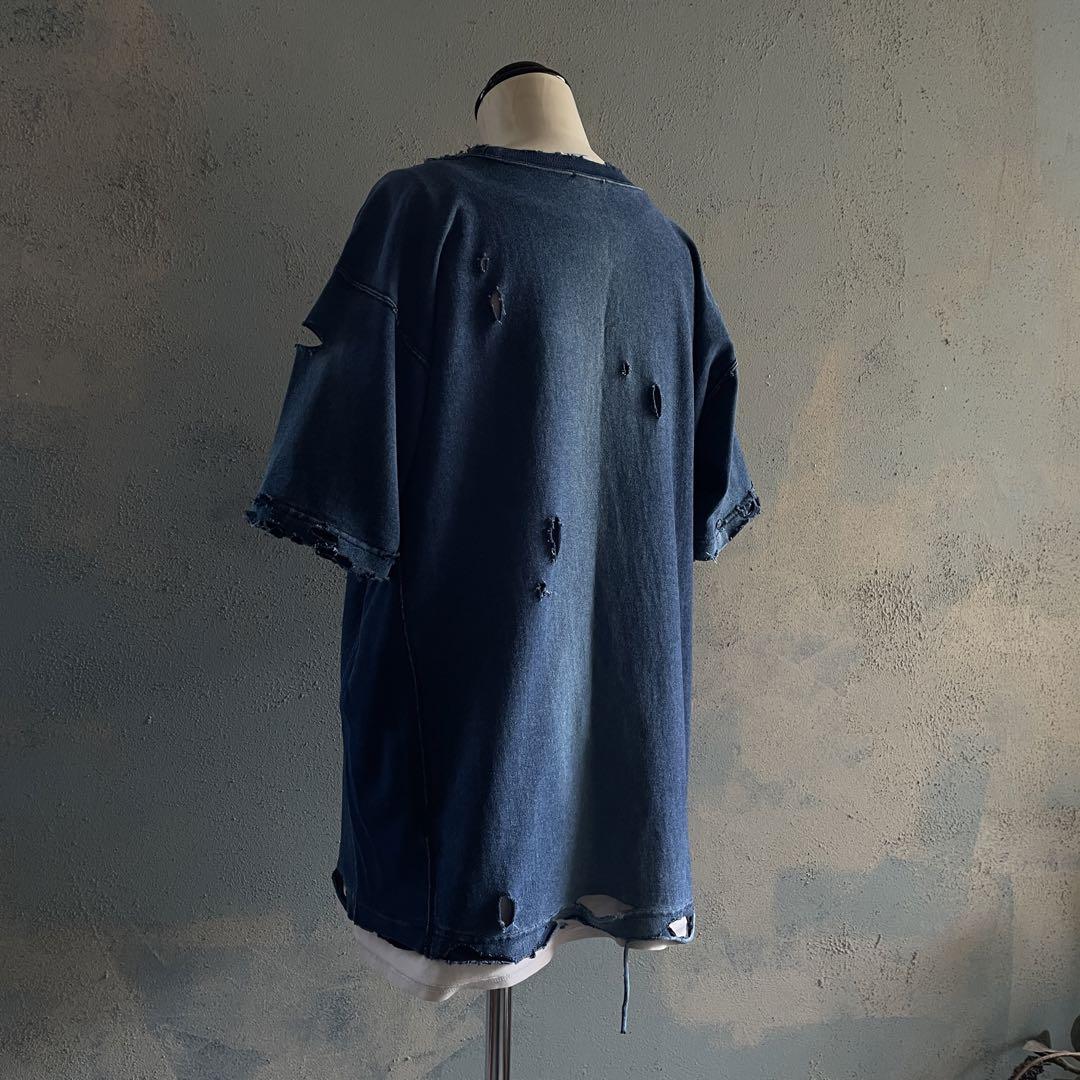 reverse weave”チャンピオン“デニム”鬼フェード“襤褸 tshirt