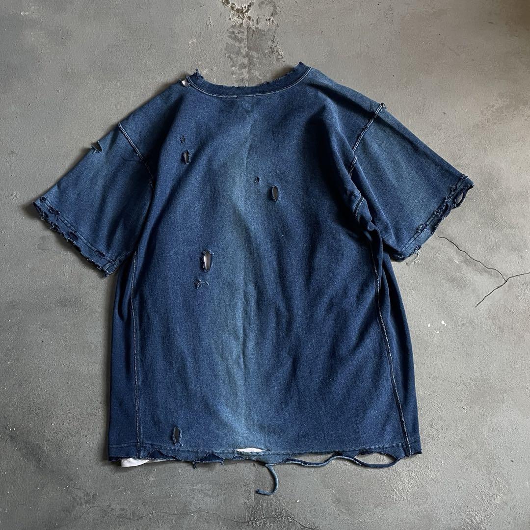 reverse weave”チャンピオン“デニム”鬼フェード“襤褸 tshirt