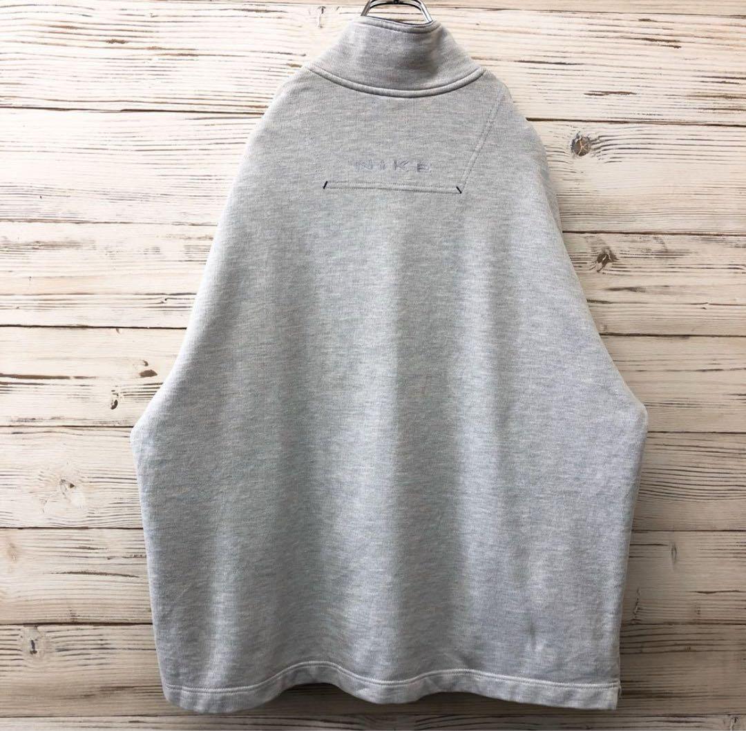 90s ナイキ NIKEハーフジップスウェット XL 刺繍ロゴ グレー