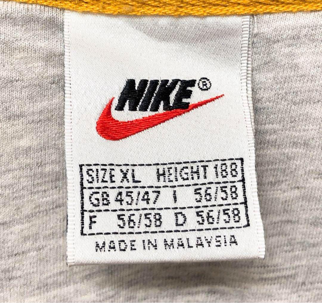 90s ナイキ NIKEハーフジップスウェット XL 刺繍ロゴ グレー