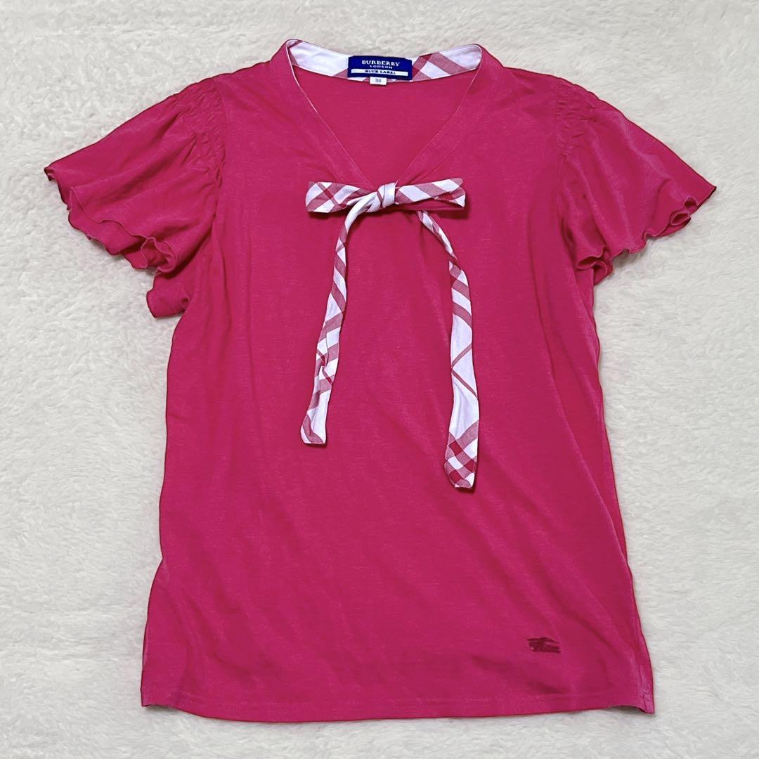 t0146／バーバリーブルーレーベル［38］Tシャツ／ノバチェックリボン　ロゴ