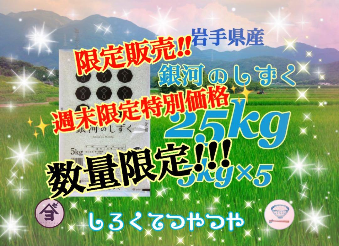 お米　特別限定価格！【岩手県産銀河のしずく25kg 】5kg×5 6年連続特A！