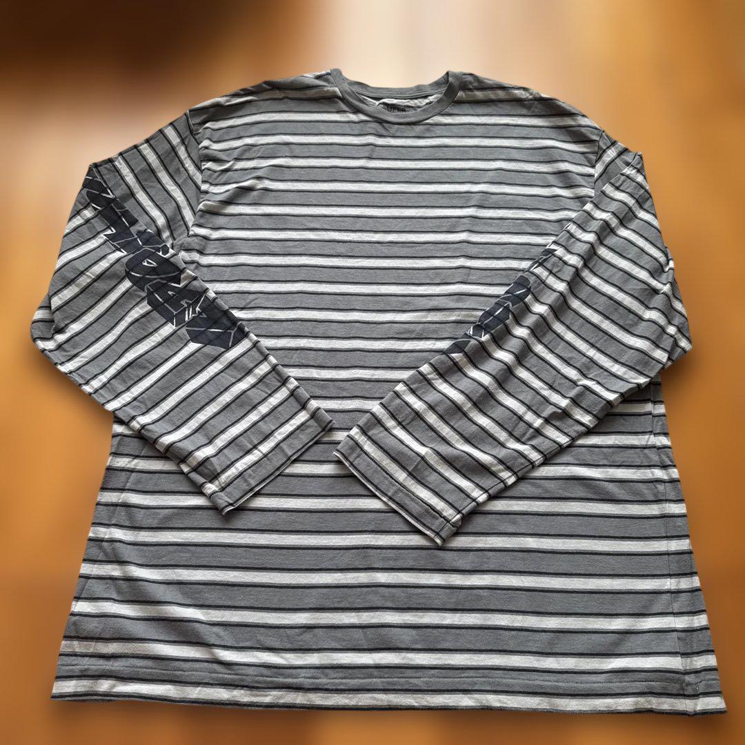 HOLIDAY グレー ストライプ 長袖 Tシャツ XXL